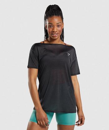 Dámské Oříznuté Topy Gymshark Tréninková Oversized Černé | CZ 3721HAP